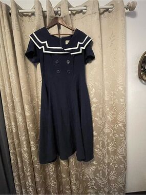 Tatyana Navy Dress with White Label Accents